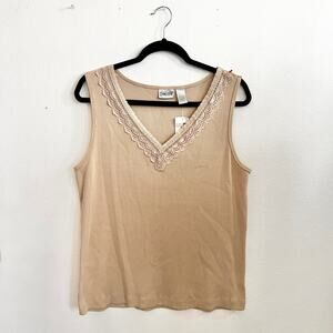 Chico’s Brown Lace Trim‎ Tank Top Cottagecore Boho Romantic Size 3 (XL)